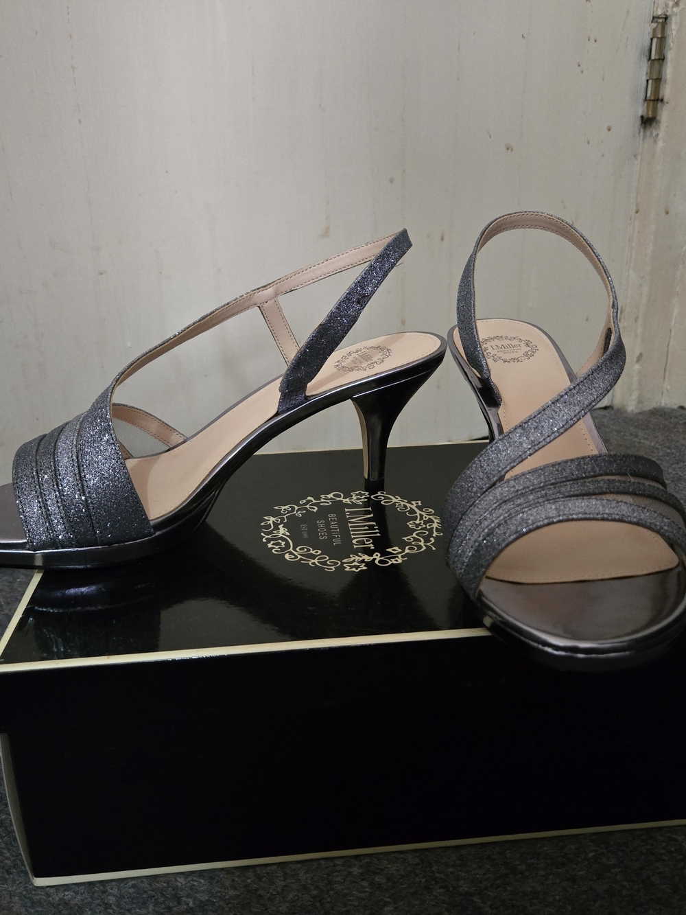 I. Miller Women's Glitter Slingback Heels in Charcoal Gray